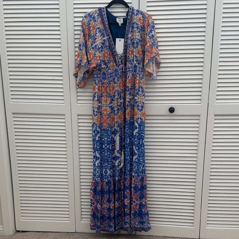 HEMANT & NANDITA Blue and Orange Floral Maxi Dress - NWT Sz L